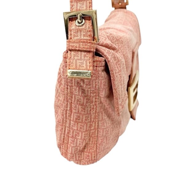 FENDI Vintage Zucchino Monogram Mamma Baguette Shoulder Bag Orange Pink [106017] - Picture 7 of 14